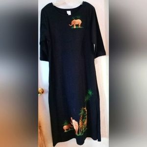 Karla Marie Maxi Dress Black w Elephants‎ & Giraffes Medium